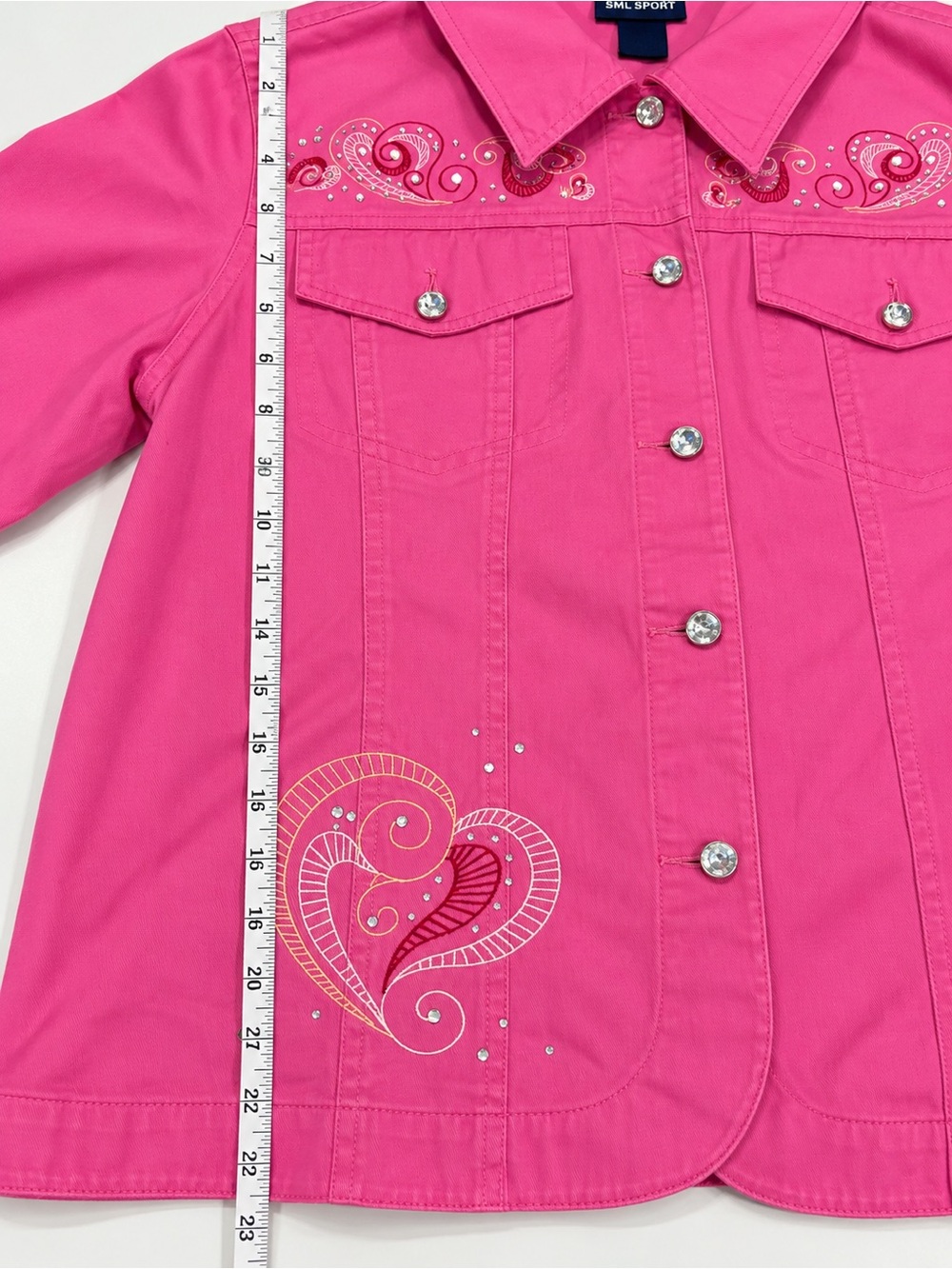 Embroidered Fuchsia Button-Front Jean Jacket - Picture 7 of 7